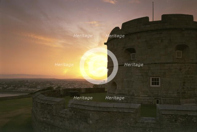 The keep of Pendennis Castle, Cornwall, at sunset, 1997. Artist: N Corrie