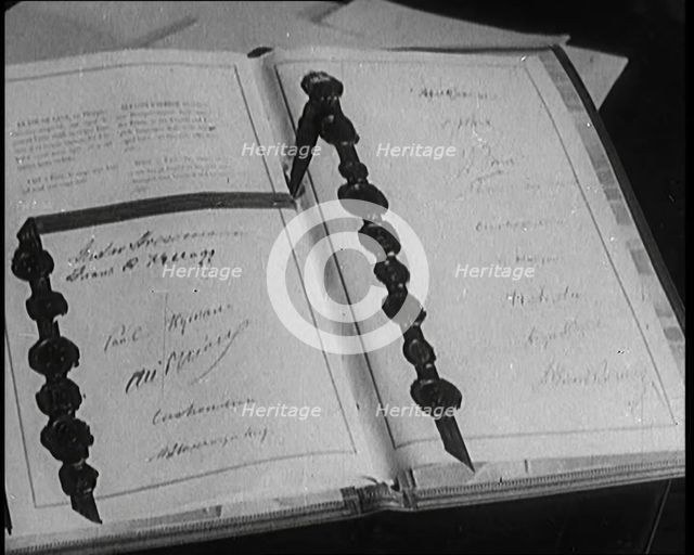 The Kellogg Briand Pact Book with Signatures, 1929. Creator: British Pathe Ltd.