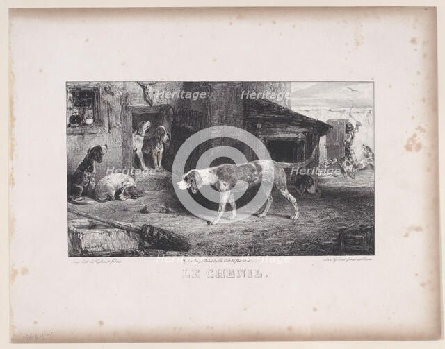The Kennel, from the series Hunting Scenes, 1829. Creator: Alexandre Gabriel Decamps.