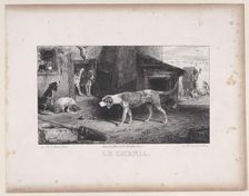 The Kennel, from the series Hunting Scenes, 1829. Creator: Alexandre Gabriel Decamps