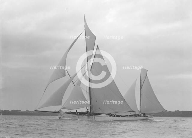 The ketch 'Corisande' under sail, 1911. Creator: Kirk & Sons of Cowes.