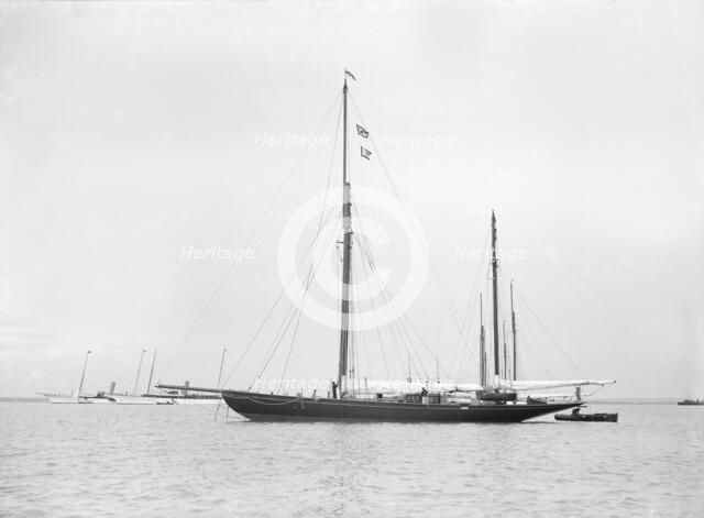 The ketch 'Valdora' at anchor, 1913. Creator: Kirk & Sons of Cowes.