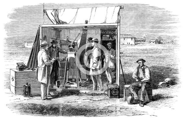 The Kew Photoheliograph and Temporary Observatory at Rivabellosa, near Miranda del Ebro, 1860. Creator: Unknown.
