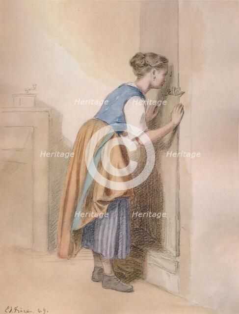 'The Keyhole', 1869, (1938). Artist: Pierre Edouard Frere.