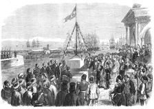 The Khedive of Egypt laying the first stone of the harbour works at Alexandria, 1871. Creator: Unknown