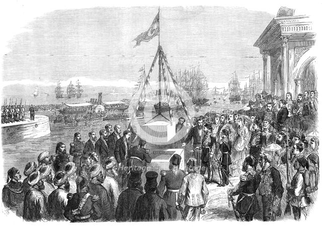 The Khedive of Egypt laying the first stone of the harbour works at Alexandria, 1871. Creator: Unknown.