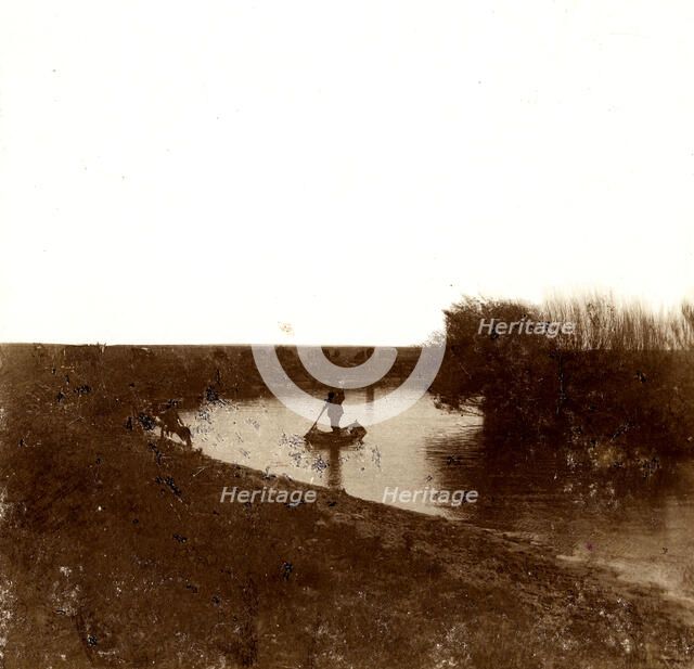 The Kherlen River - Soldiers in a boat, 1899. Creator: Unknown.