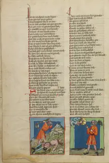 The Killing of Abel: Cain's Punishment; Weltchronik, about 1400-1410. Creator: Unknown