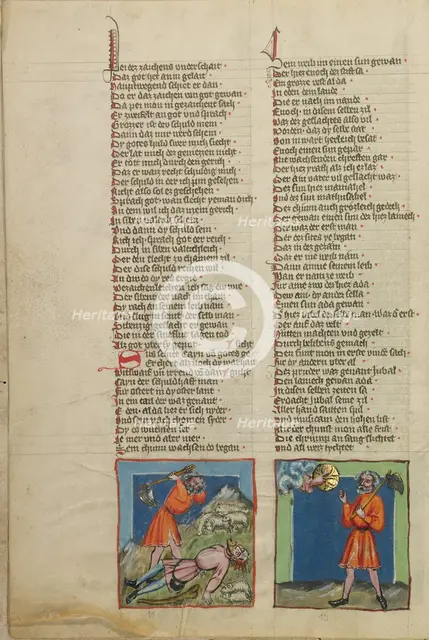 The Killing of Abel: Cain's Punishment; Weltchronik, about 1400-1410. Creator: Unknown.