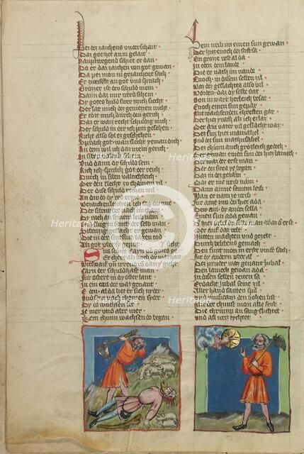 The Killing of Abel: Cain's Punishment; Weltchronik, about 1400-1410. Creator: Unknown.