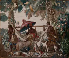 The King carried by two moors. From the Series "The New Indies". Gift from King Louis..., 1780-1781. Creator: Anonymous master
