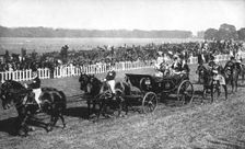 The king and queen arriving at the Leopardstown races, Dublin, July 1911, (1936)