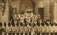 The King and Queen Leaving Buckingham Palace 1937. Creator: Photochrom Co Ltd of London