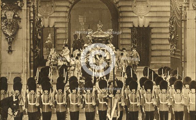 'The King and Queen Leaving Buckingham Palace', 1937. Creator: Photochrom Co Ltd of London.