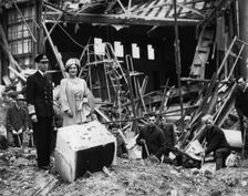 The King and Queen survey bomb damage, Buckingham Palace, London, WWII, 1940. Creator: Unknown
