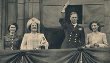 The King and Queen with Princess Elizabeth and Princess Margaret on the Balcony of Buckingham Palac Creator: Daily Herald