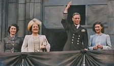 The King and Queen with Princess Elizabeth and Princess Margaret on the Balcony of Buckingham Palac Creator: Daily Herald