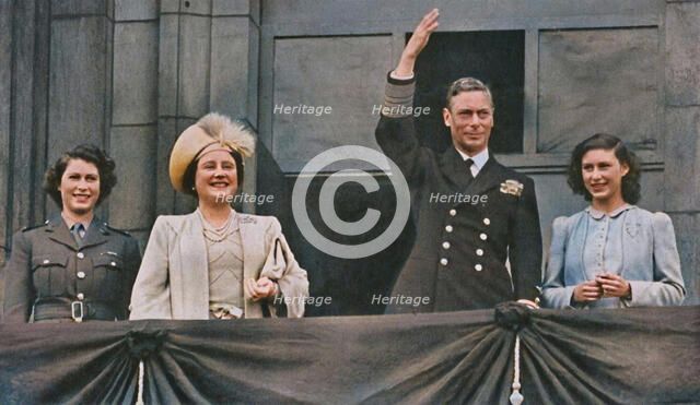 'The King and Queen with Princess Elizabeth and Princess Margaret on the Balcony of Buckingham Palac Creator: Daily Herald.