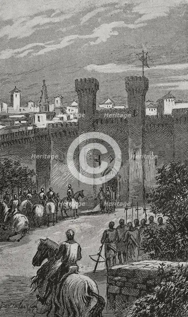 The king before the gate of Valencia, 1890.  Creator: Joan Serra y Pausas.
