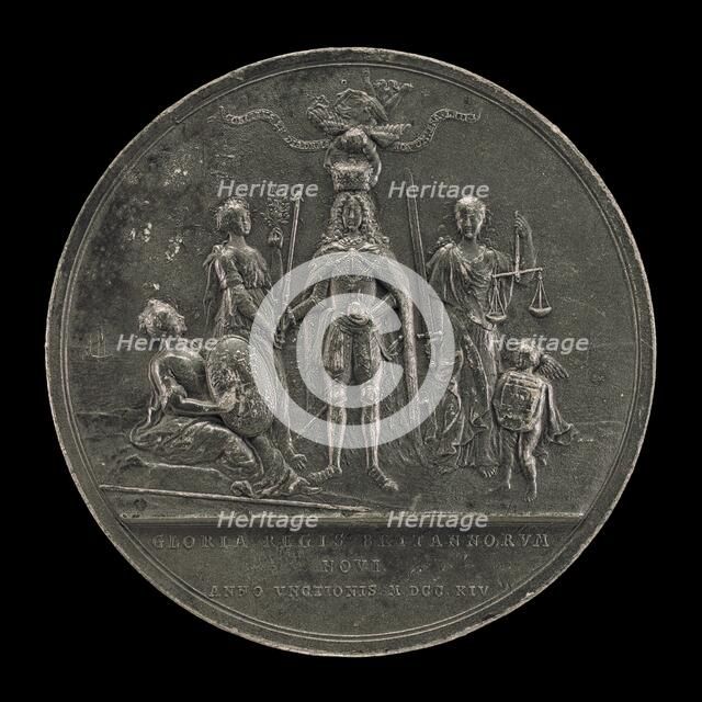 The King Being Crowned between Peace and Justice [reverse], 1714. Creator: Nicolaus Seeländer.