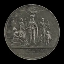 The King Being Crowned between Peace and Justice [reverse], 1714. Creator: Nicolaus Seeländer