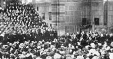The King declaring open the new speech-room at Rugby School, 1909. Creator: Graphic Photo Union