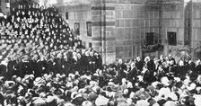 The King declaring open the new speech-room at Rugby School, 1909. Creator: Graphic Photo Union