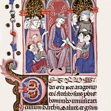 The King Ferran and his court, Miniature in the Llibre dels Usatges i Constitucions de Catalunya…
