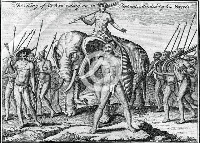 'The King of Cochin riding on an elephant, attended by his Nayro's', c1745. Artist: Unknown