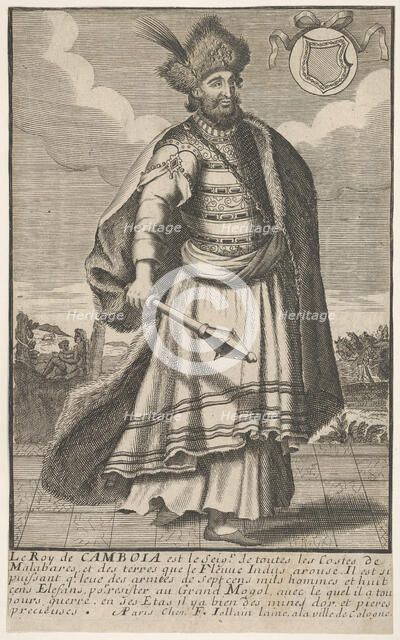 The King of Cambodia standing with a sceptre in his right hand, ca. 1670-1700. Creator: Unknown.