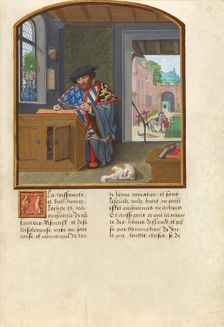 The King of Arms of the Order of the Golden Fleece Writing about Jacques de Lalaing, about 1530. Creator: Simon Bening