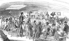The King of Denmark dining on board the "Cygnus", 1854. Creator: T. H. Wilson