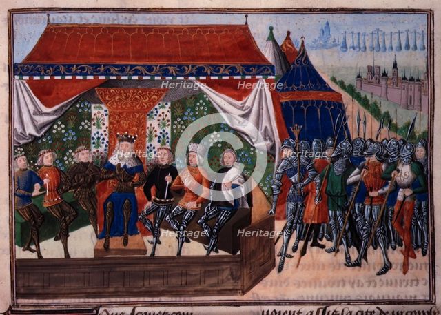The King of Hungary holding council in his tent on a battlefield, c1470-c1475. Creator: Unknown.