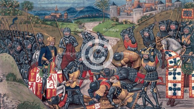 The King of Portugal fighting at the Battle of Aljubarrota, 1385, (15th century).  Creator: Unknown.