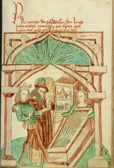 The King Showing his Son-in-Law a Chest of Silver and Gold; Barlaam und Josaphat, 1469. Creators: Hans Schilling, Diebolt Lauber