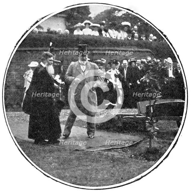 The King planting his oak at Rugby School, 1909. Creators: World's Graphic Press, Montague Dixon.