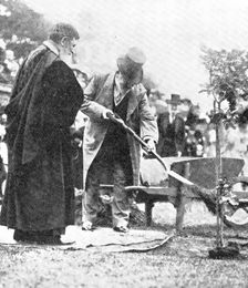 The King planting his oak at Rugby School, 1909. Creators: World's Graphic Press, Montague Dixon
