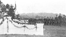 The King reviewing the West Lancashire Territorial Division: the march past, 1909. Creator: Sport & General