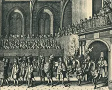The King's Challenger Entering Westminster Hall 1684, (1947). Creator: M. Yeates