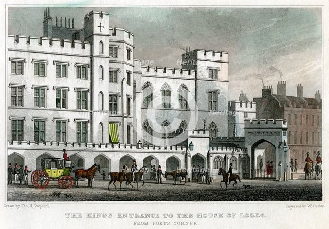 The King's entrance to the House of Lords, Palace of Westminster, London, 1829.Artist: William Deeble