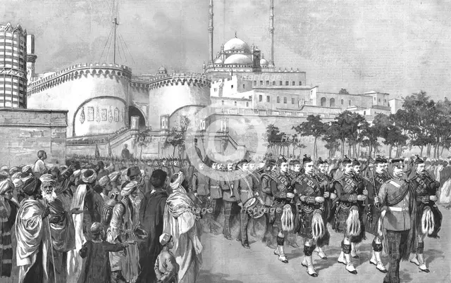 ''The King's Own Scottish Borderers leaving the Citadel, Cairo, Egypt, en route for India', 1890. Creator: Unknown.