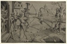 The King's Sons Shooting at their Dead Father's Body, 1495-1504. Creator: Nicolaus Alexander Mair von Landshut (German, 1520)