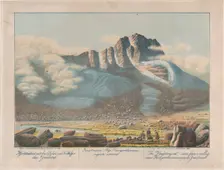 The "Kingitorssuak" seen from a valley near Kangerdluarssunguak, Greenland, 1863. Creator: Lars Møller
