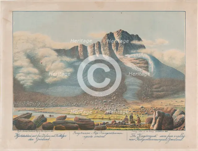 The "Kingitorssuak" seen from a valley near Kangerdluarssunguak, Greenland, 1863. Creator: Lars Møller.