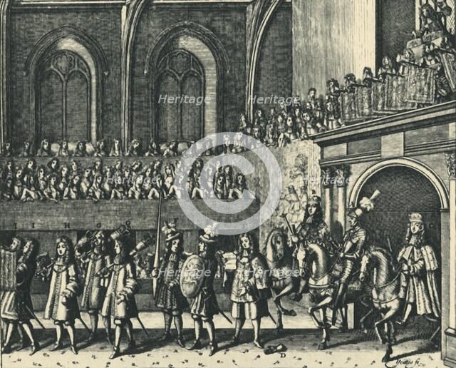 'The King's Challenger Entering Westminster Hall', 1684, (1947).  Creator: M. Yeates.