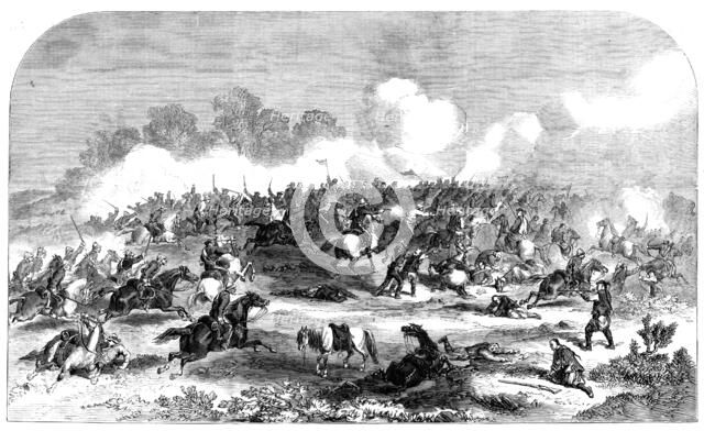 The King's Dragoon Guards closing with the Tartar cavalry in the engagement near Pekin..., 1860. Creator: Unknown.