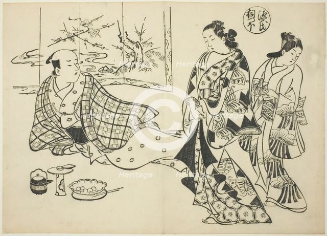 The Kiritsubo Chapter from "The Tale of Genji" (Genji Kiritsubo), from a series of Genji..., c. 1710 Creator: Okumura Masanobu.