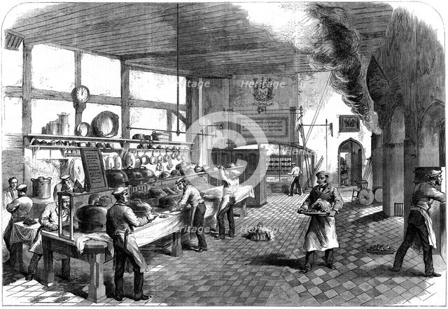 The kitchen at Charterhouse School, Godalming, Surrey, 1867. Artist: Unknown