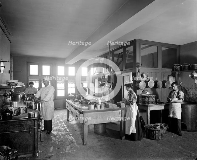 The kitchen at the Tower Bridge Hotel, Southwark, London, 1897. Artist: Bedford Lemere and Company
