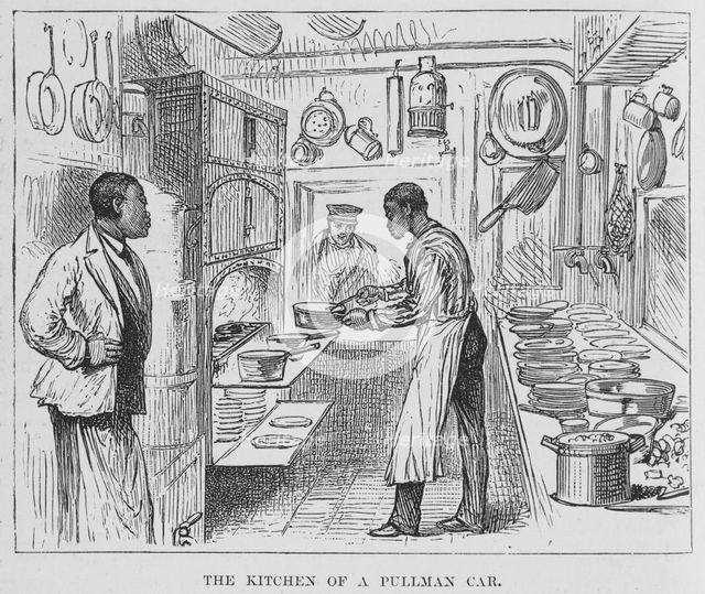 The kitchen of a Pullman car, 1882. Creator: Unknown.